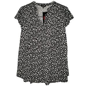 Cocomo Plus Size 2X Black & White Geo Print Pintuck Short Flutter Sleeve Top